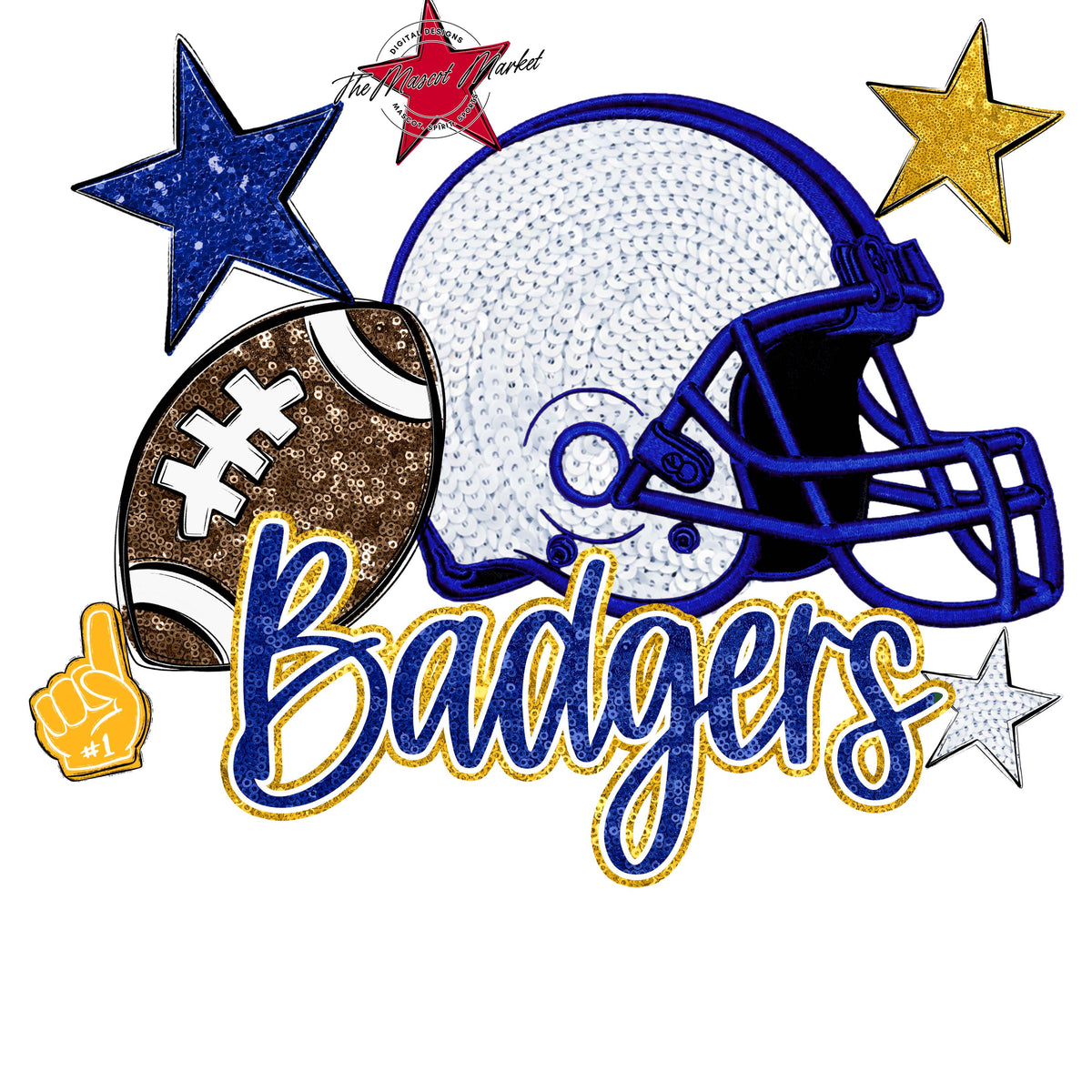 Badgers Football Embroidered Sequins Design-Blue & Yellow