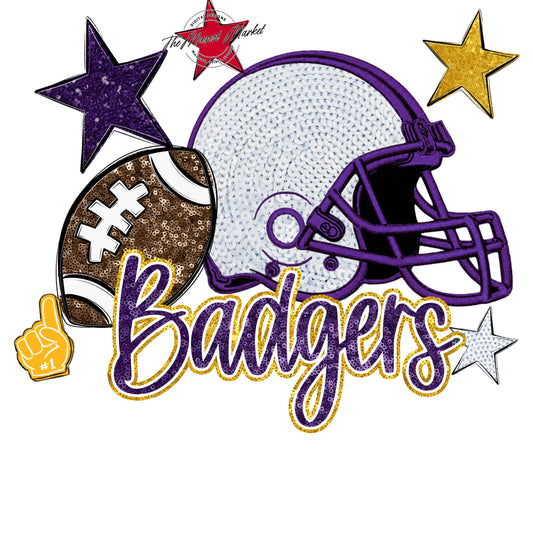 Badgers Football Embroidered Sequins Design-Purple & Yellow