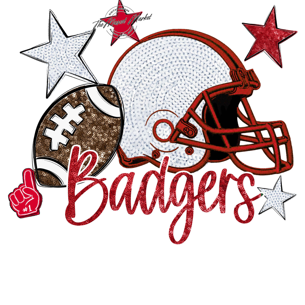 Badgers Football Embroidered Sequins Design-Red