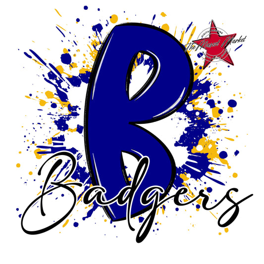 Badgers Mascot Splatter-Blue & Yellow