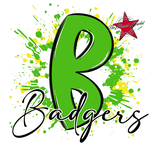 Badgers Mascot Splatter-Bright Green & Bright Yellow