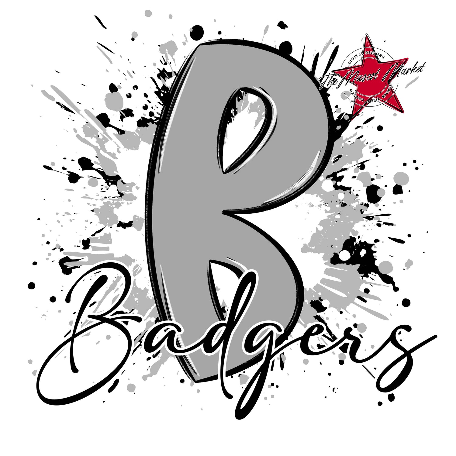 Badgers Mascot Splatter-Grey