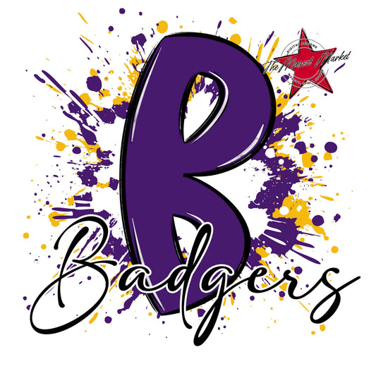 Badgers Mascot Splatter-Purple & Yellow