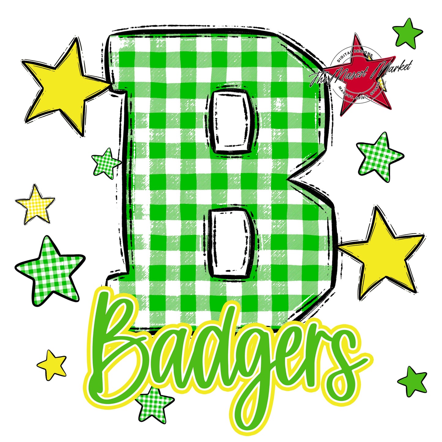 Badgers Plaid Star Design-Bright Green & Bright Yellow