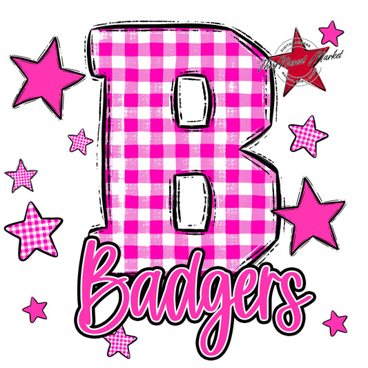 Badgers Plaid Star Design-Pink