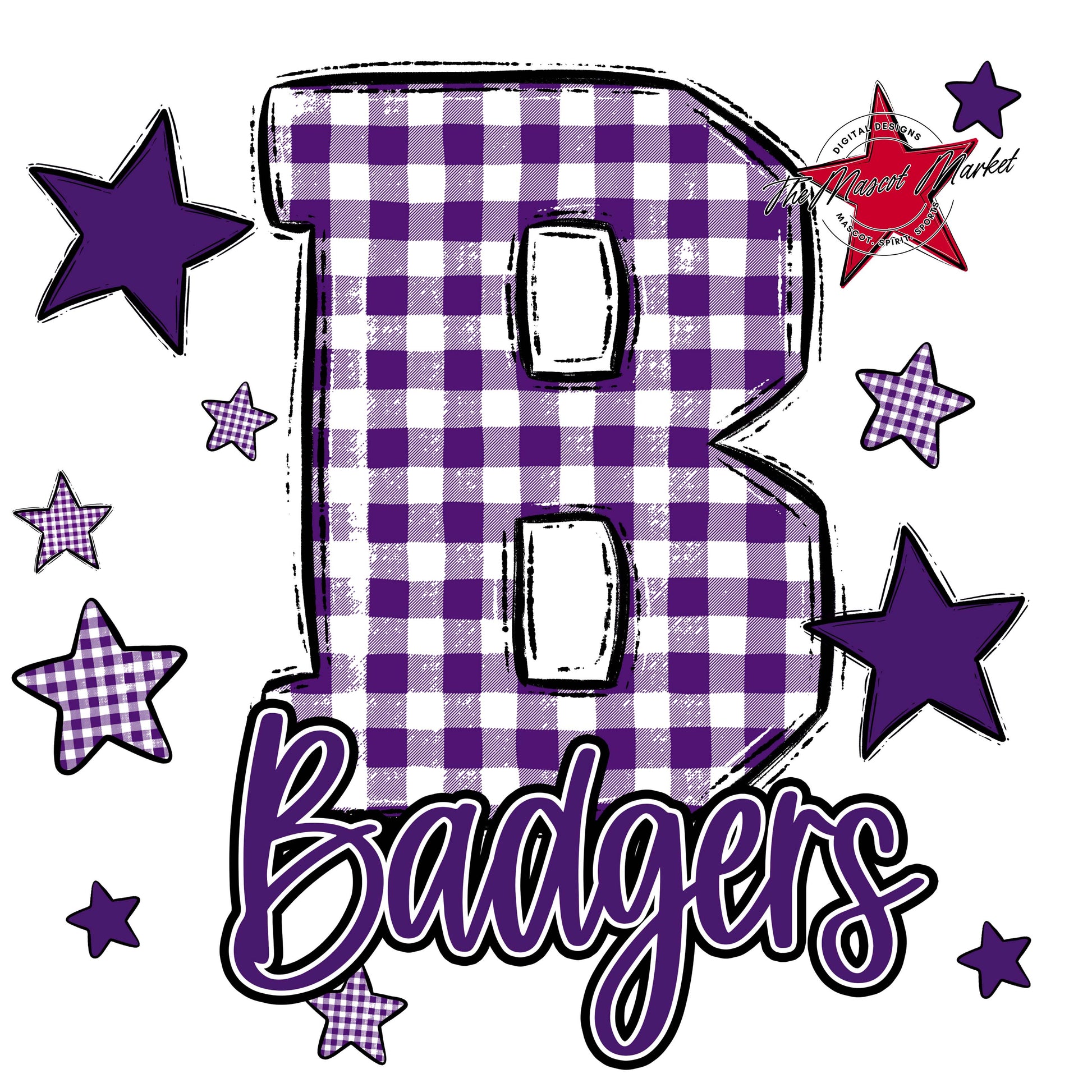 Badgers Plaid Star Design-Purple