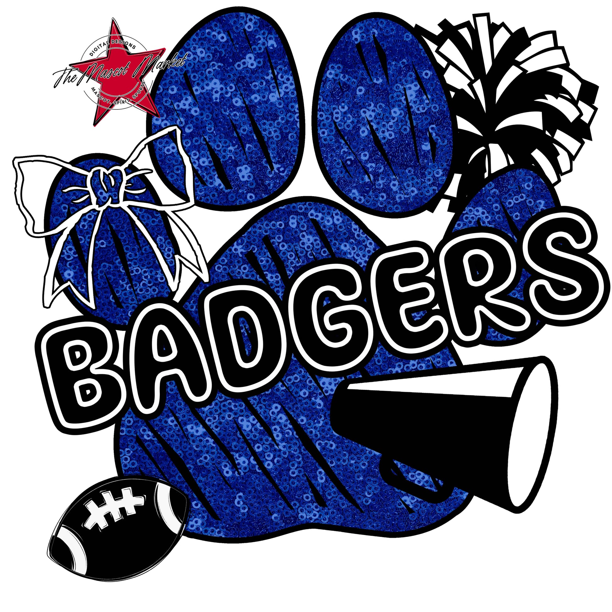 Badgers Sequins Paw Print Design-Blue