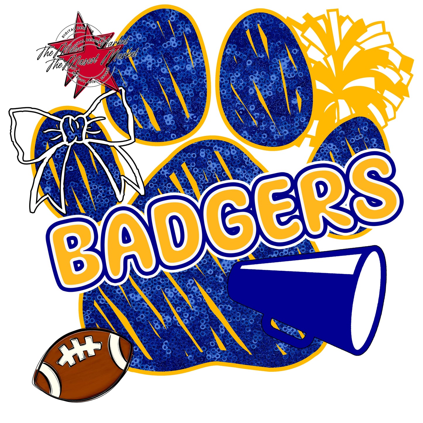 Badgers Sequins Paw Print Design-Blue & Yellow