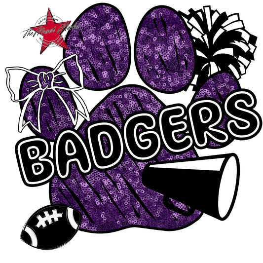 Badgers Sequins Paw Print Design-Purple