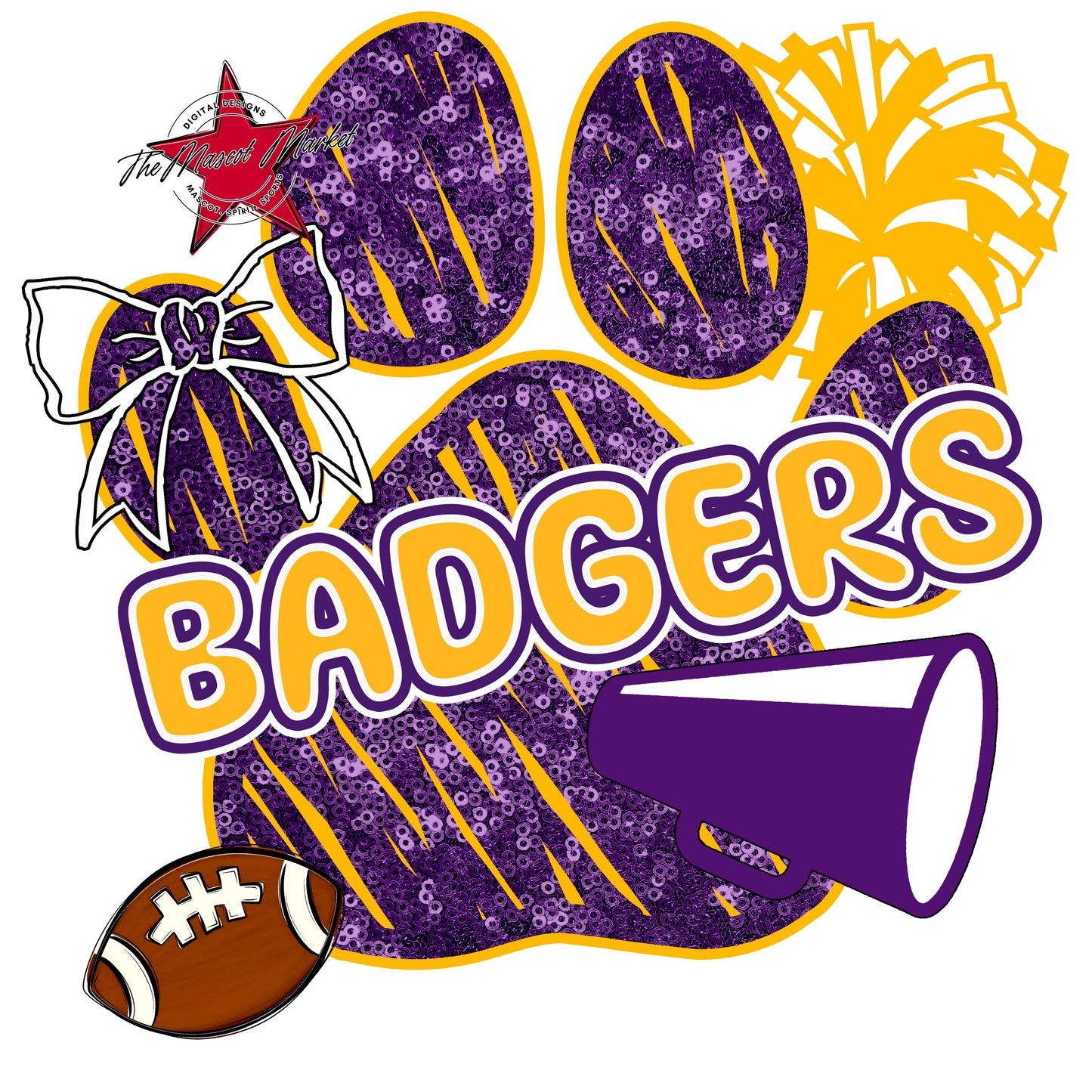 Badgers Sequins Paw Print Design-Purple & Yellow