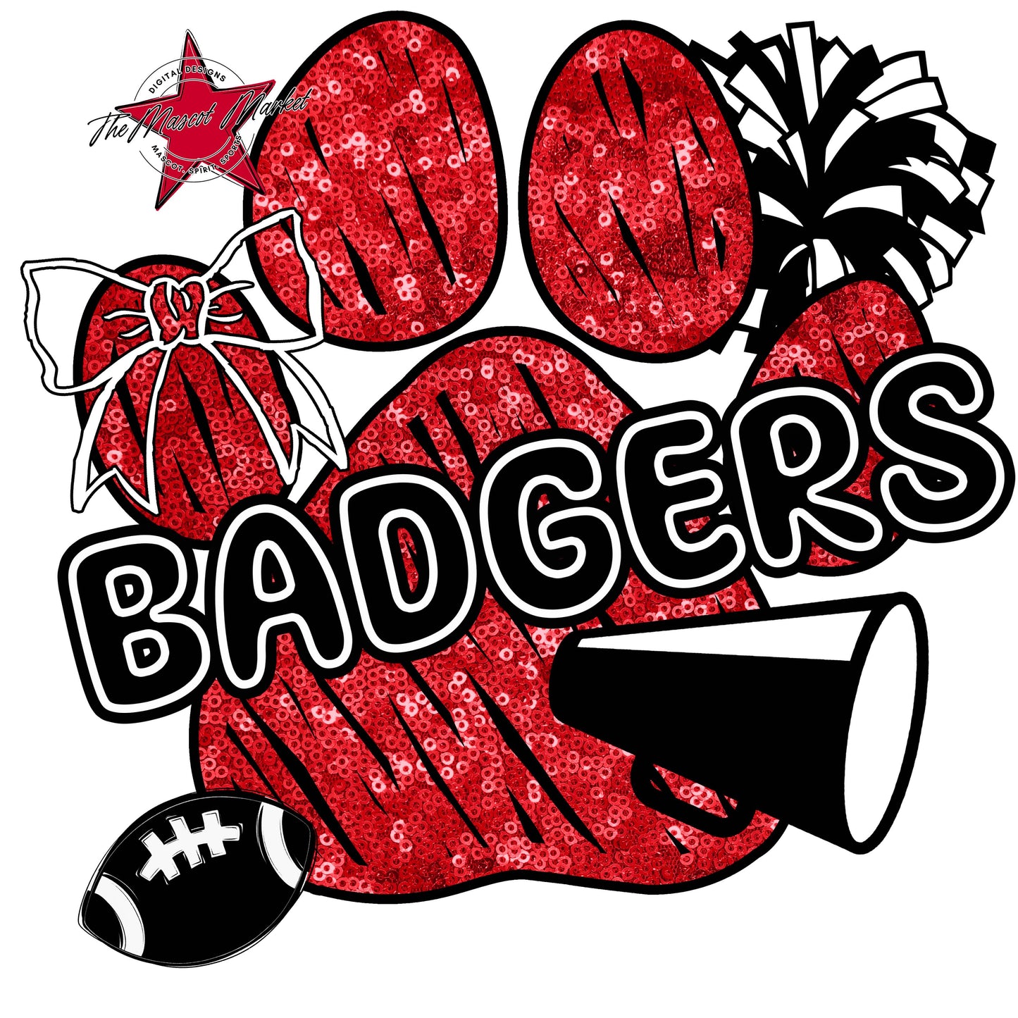 Badgers Sequins Paw Print Design-Red
