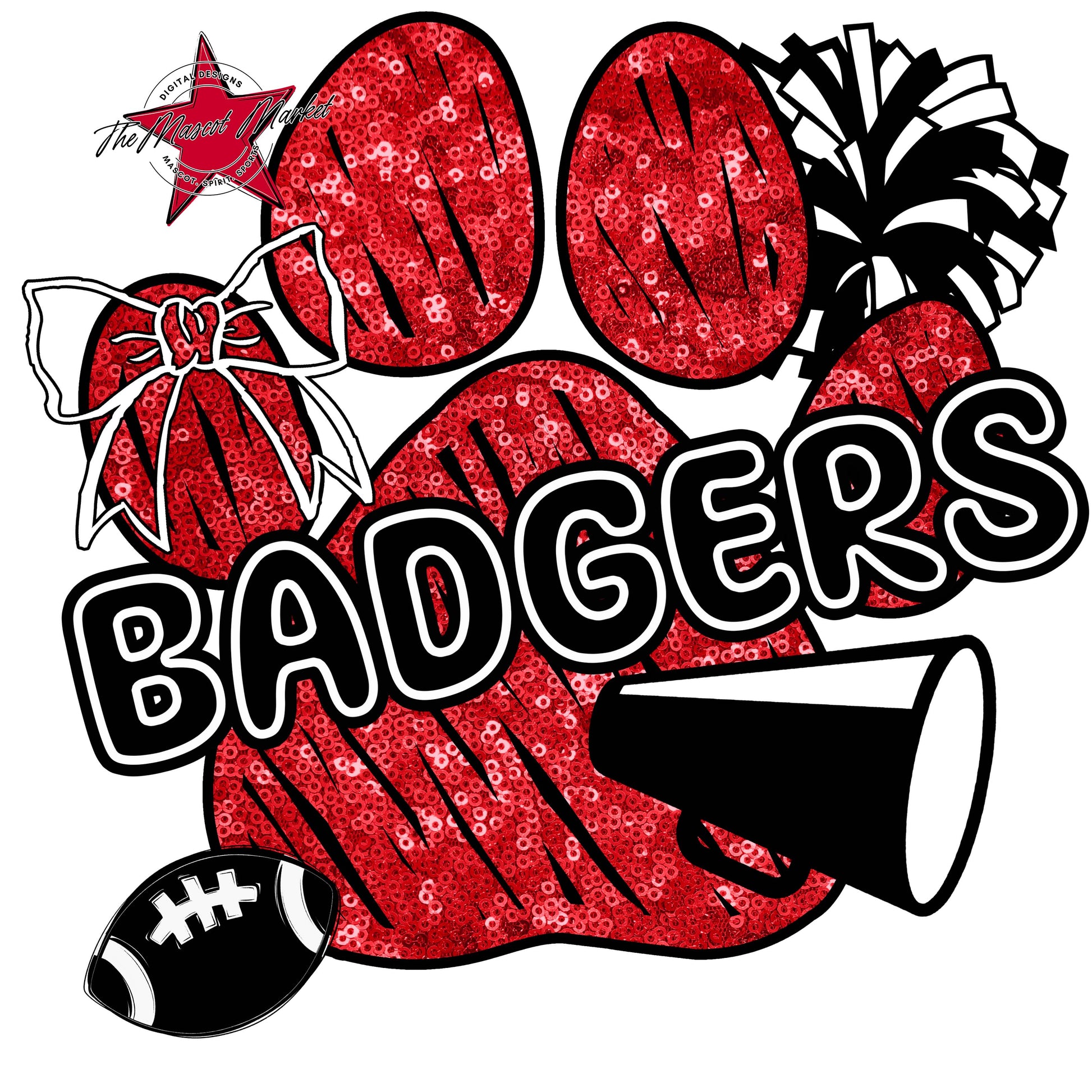 Badgers Sequins Paw Print Design-Red
