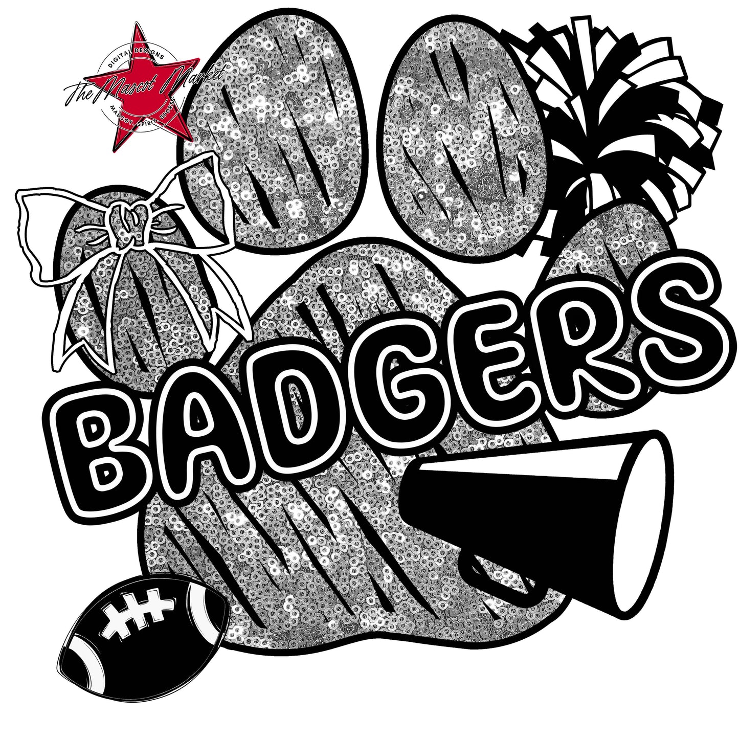 Badgers Sequins Paw Print Design-Silver