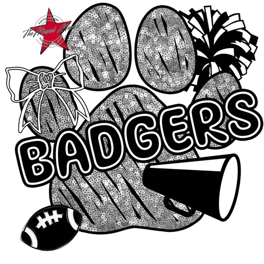 Badgers Sequins Paw Print Design-Silver