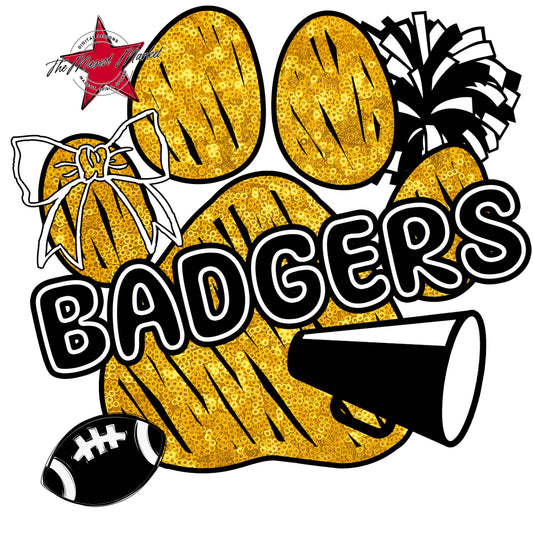 Badgers Sequins Paw Print Design-Yellow