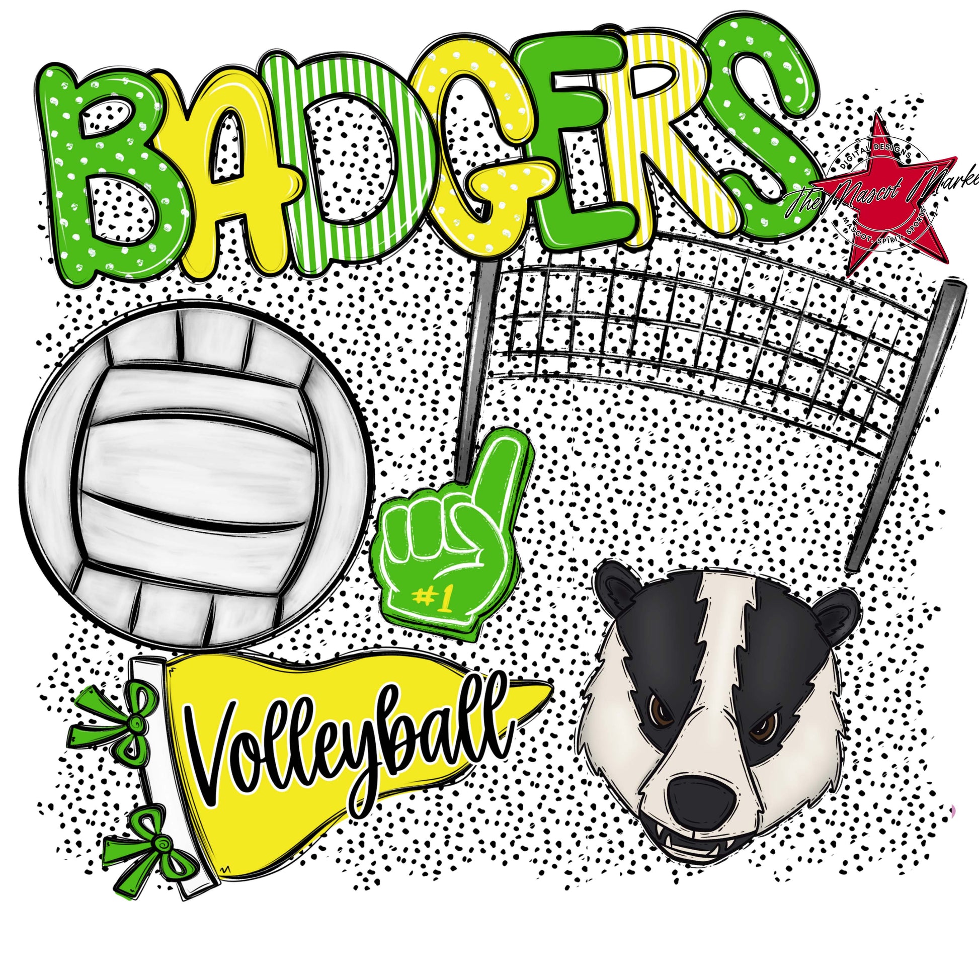 Badgers Volleyball Spirit-Bright Green & Bright Yellow