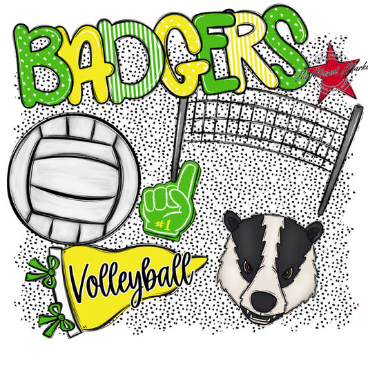 Badgers Volleyball Spirit-Bright Green & Bright Yellow
