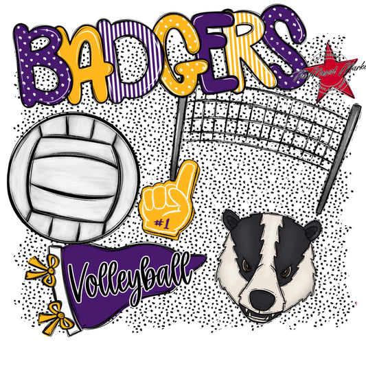 Badgers Volleyball Spirit-Purple & Yellow