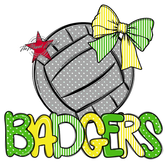 Badgers Volleyball Spirit Design-Bright Green & Bright Yellow