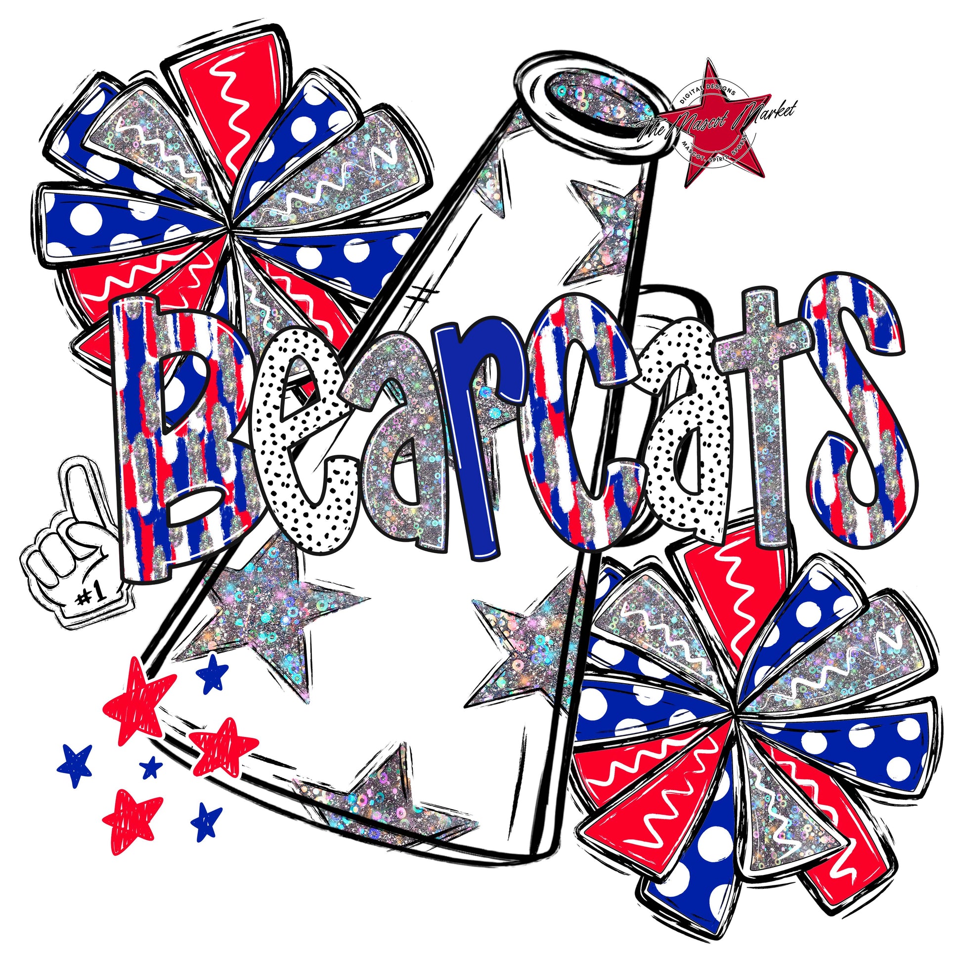 Bearcats Cheer Megaphone Scrape-Royal Blue & Red
