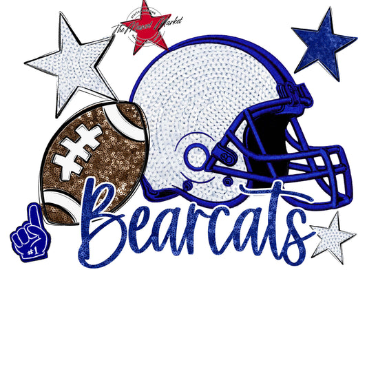 Bearcats Football Embroidered Sequins Design-Blue