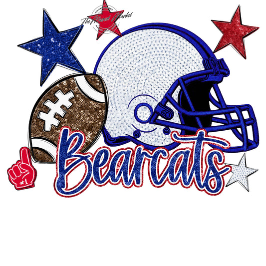 Bearcats Football Embroidered Sequins Design-Blue & Red