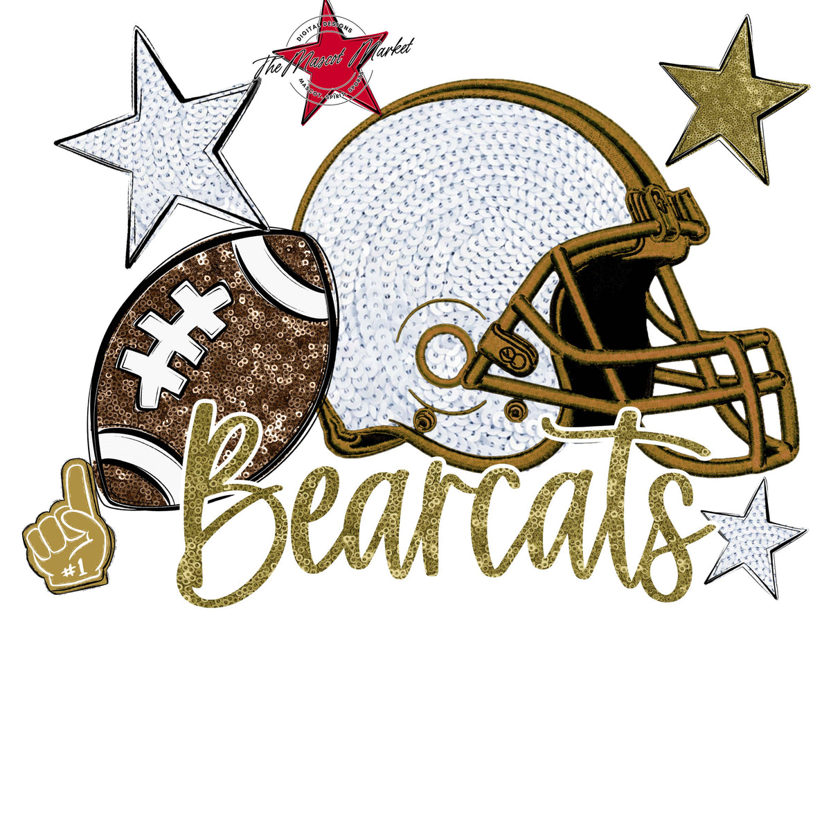 Bearcats Football Embroidered Sequins Design-Gold