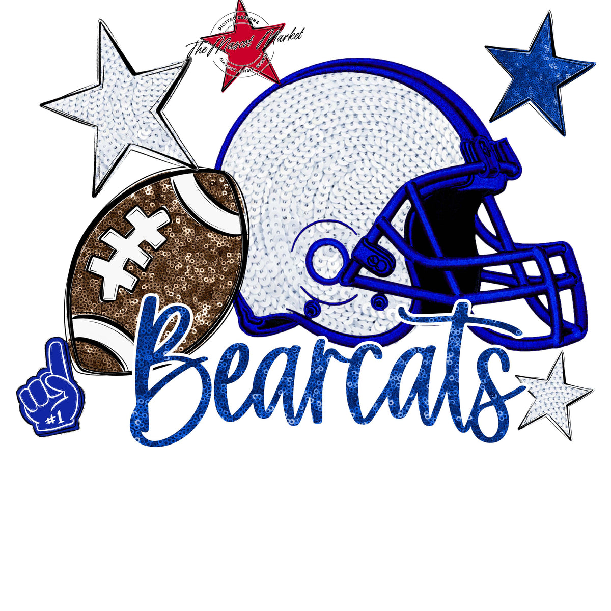 Bearcats Football Embroidered Sequins Design-Royal Blue