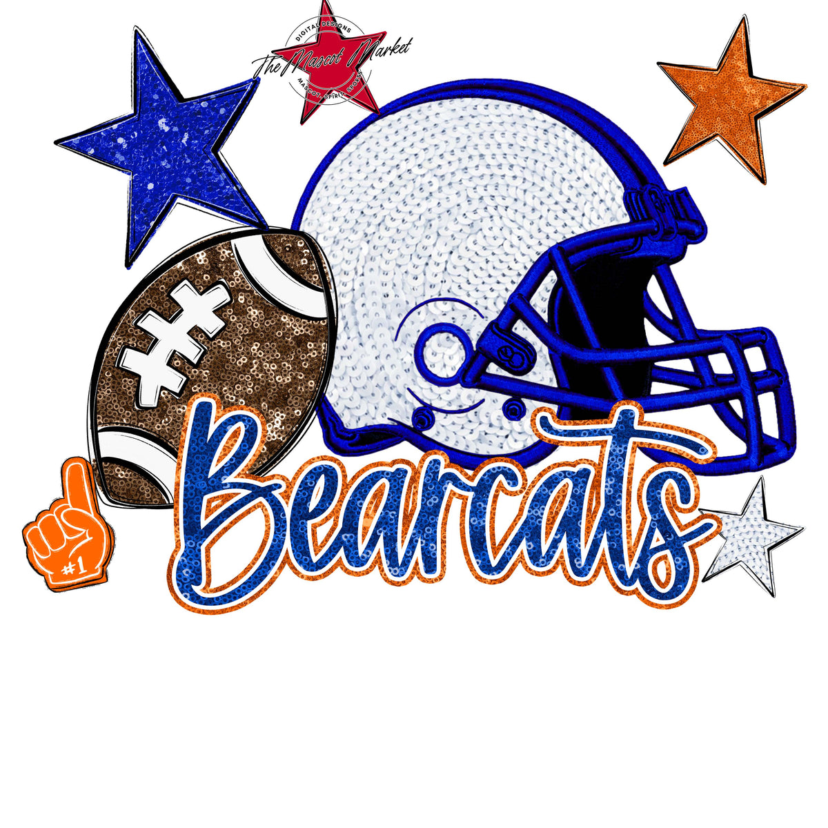 Bearcats Football Embroidered Sequins Design-Royal Blue & Orange