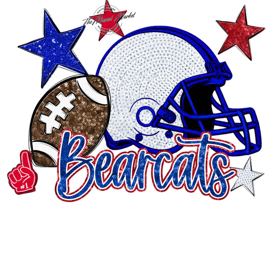 Bearcats Football Embroidered Sequins Design-Royal Blue & Red