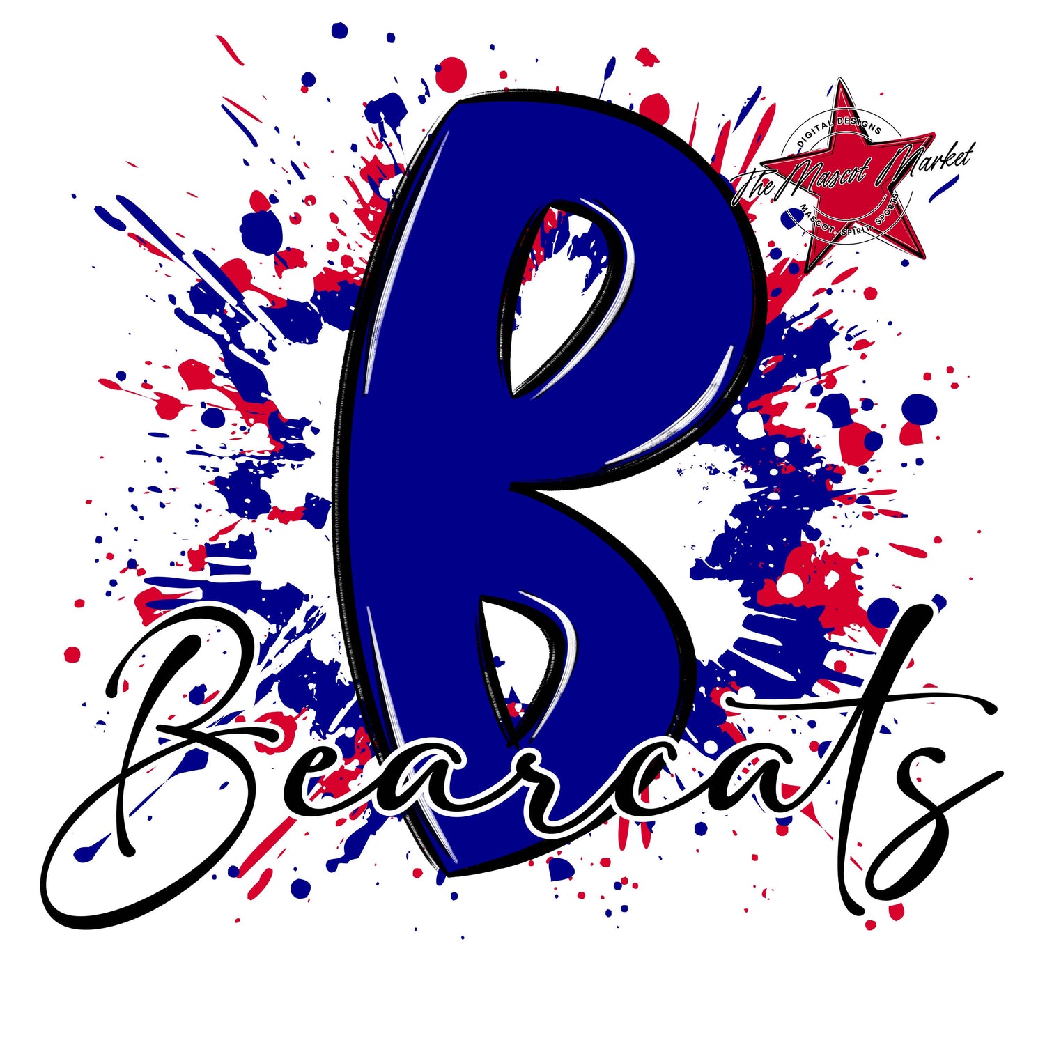 Bearcats Mascot Splatter-Blue & Red