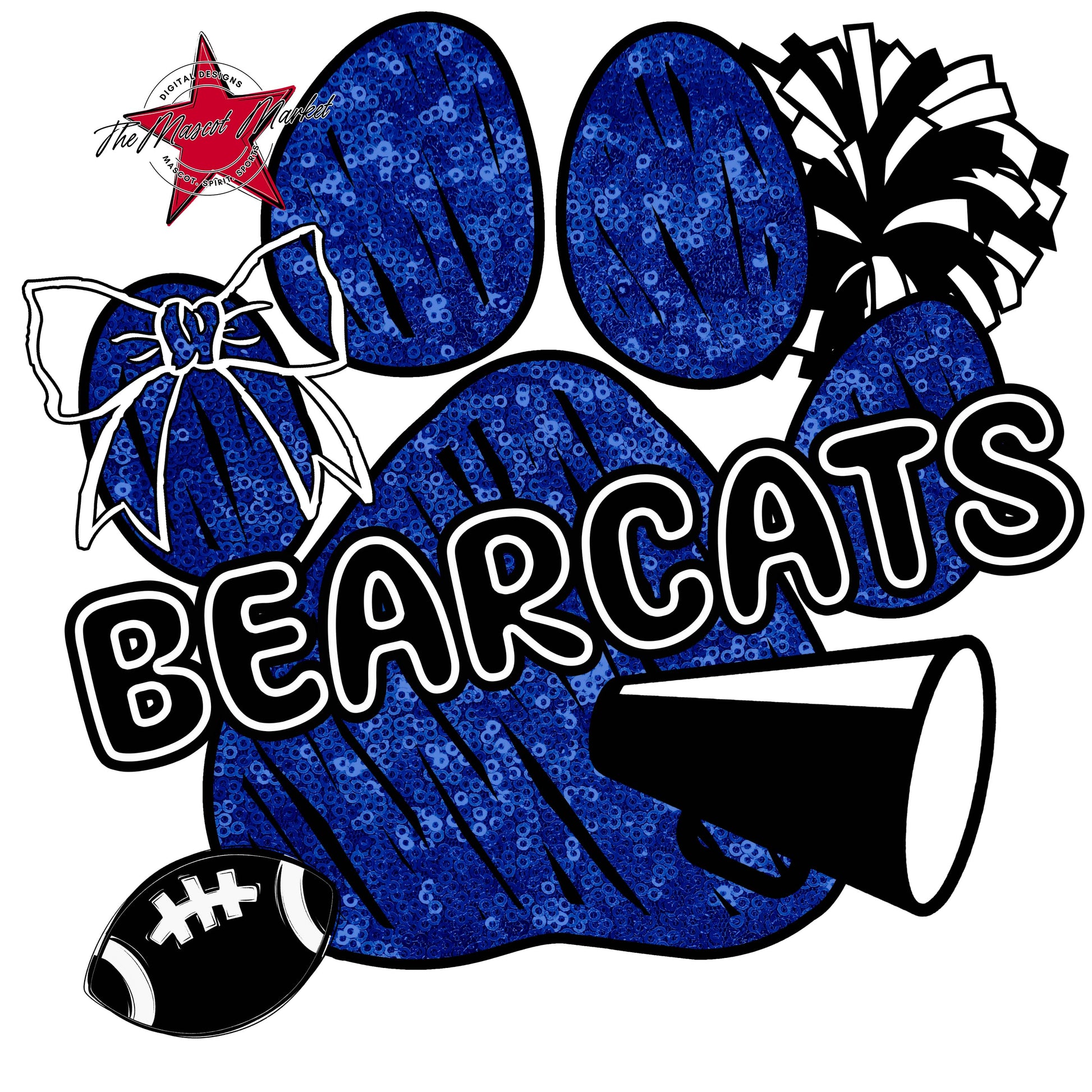 Bearcats Sequins Paw Print Design-Blue