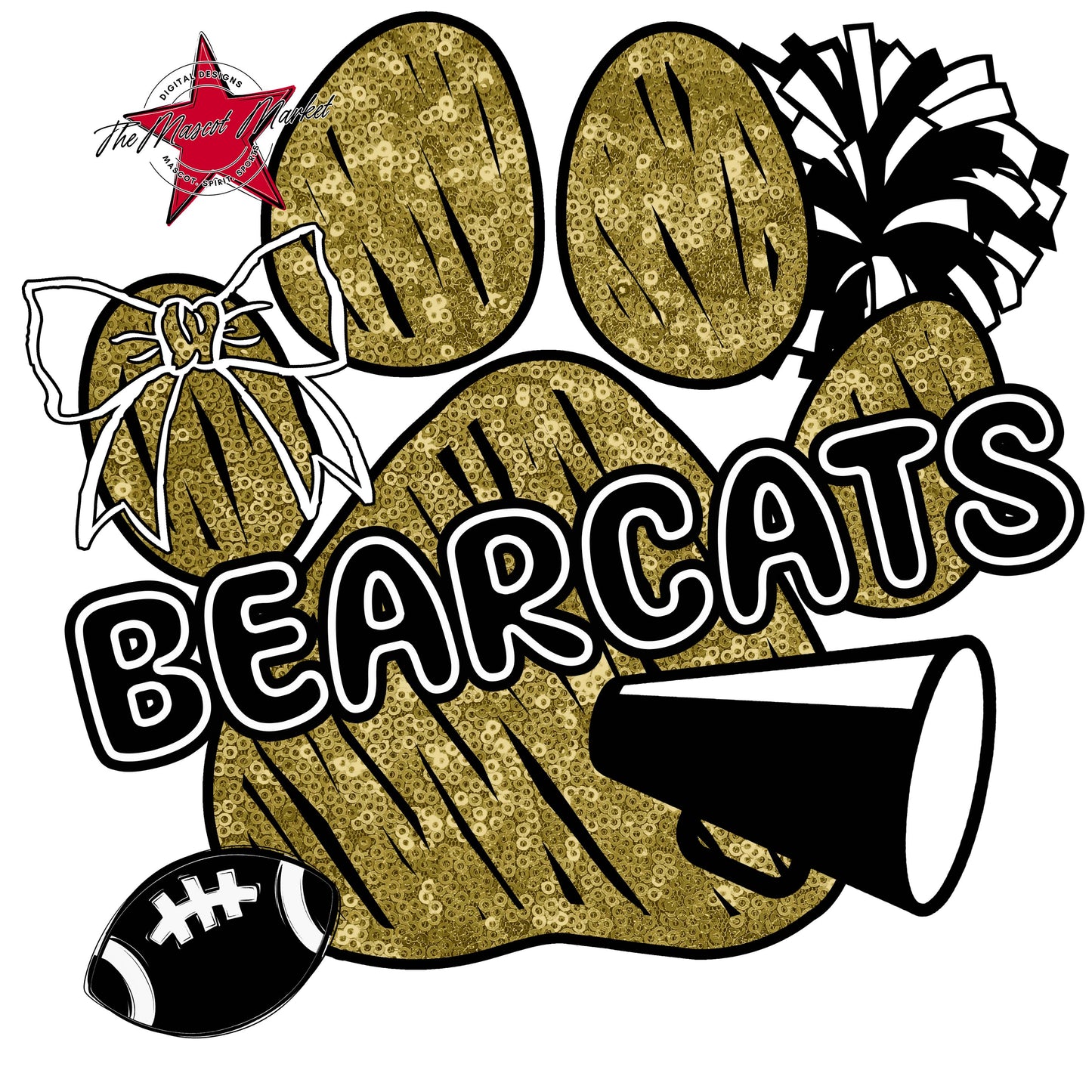 Bearcats Sequins Paw Print Design-Gold