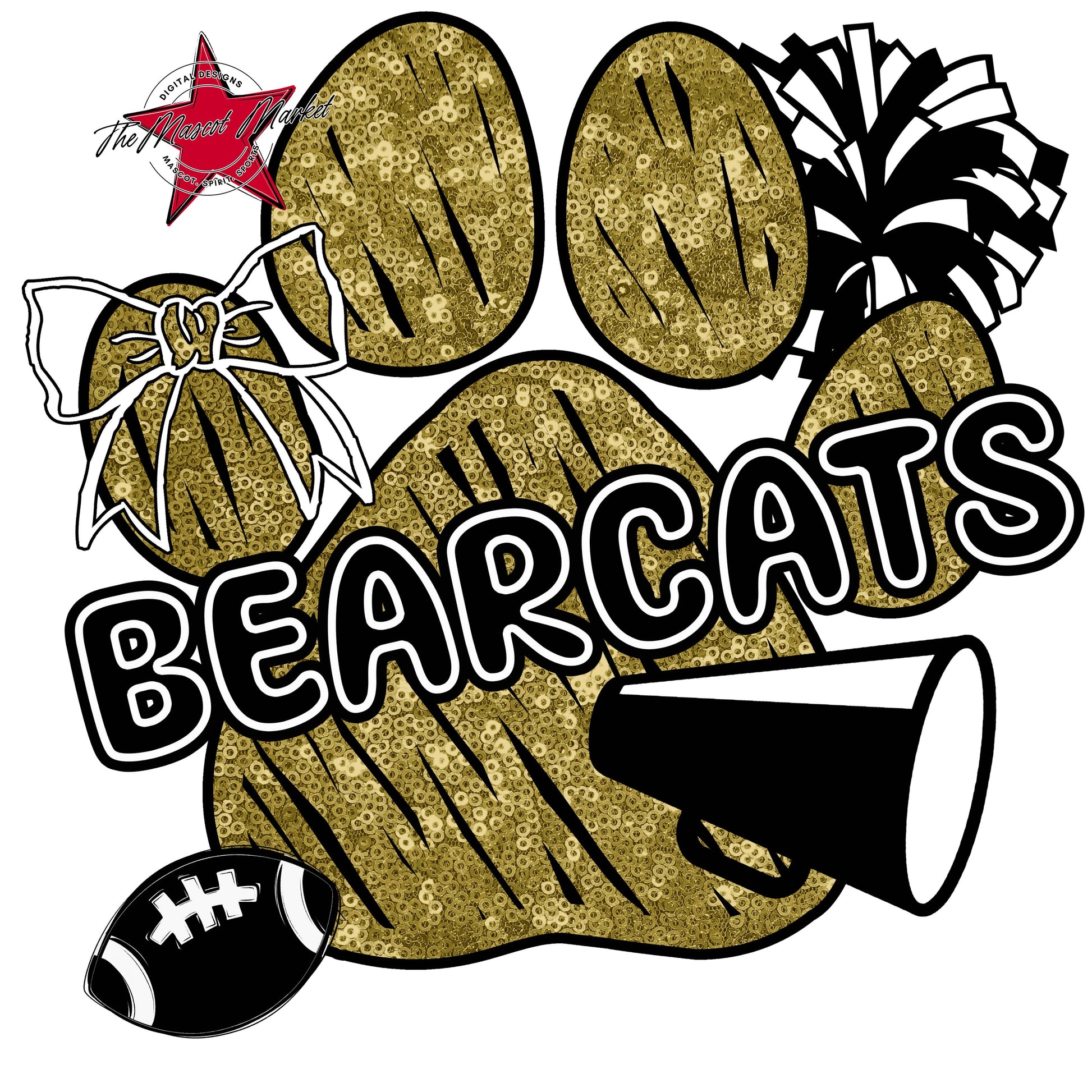 Bearcats Sequins Paw Print Design-Gold