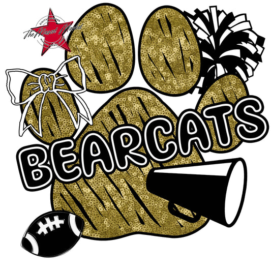 Bearcats Sequins Paw Print Design-Gold