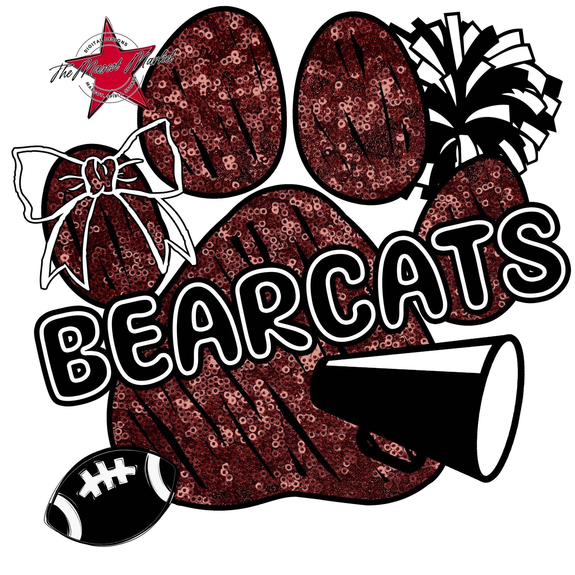 Bearcats Sequins Paw Print Design-Maroon
