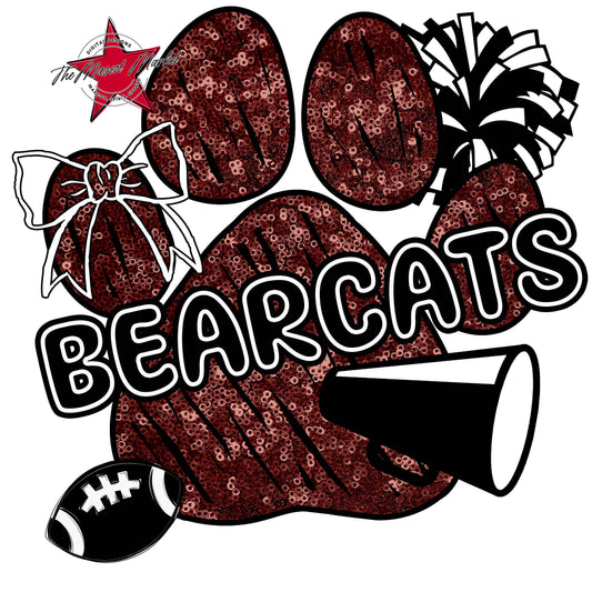 Bearcats Sequins Paw Print Design-Maroon