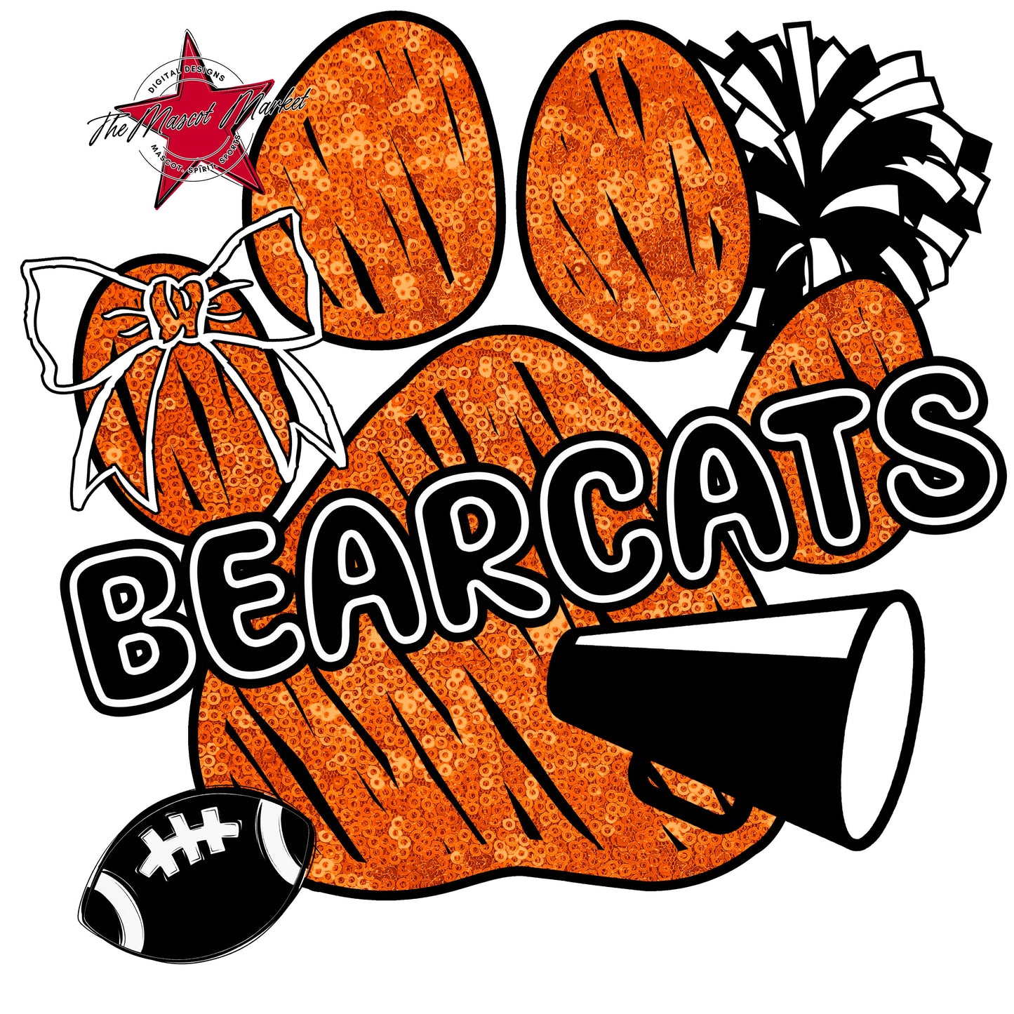 Bearcats Sequins Paw Print Design-Orange
