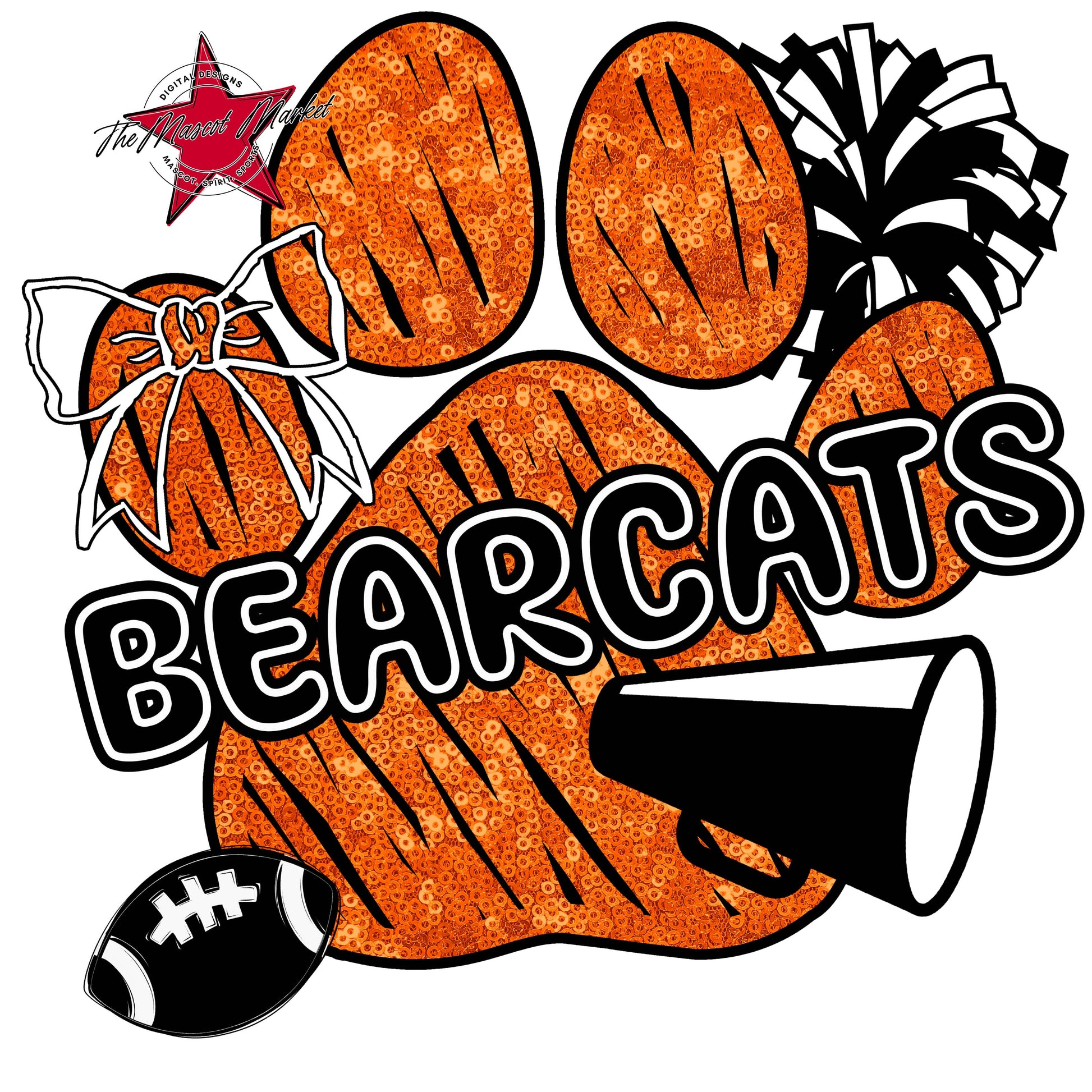 Bearcats Sequins Paw Print Design-Orange