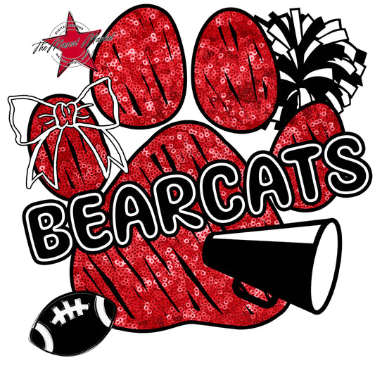 Bearcats Sequins Paw Print Design-Red