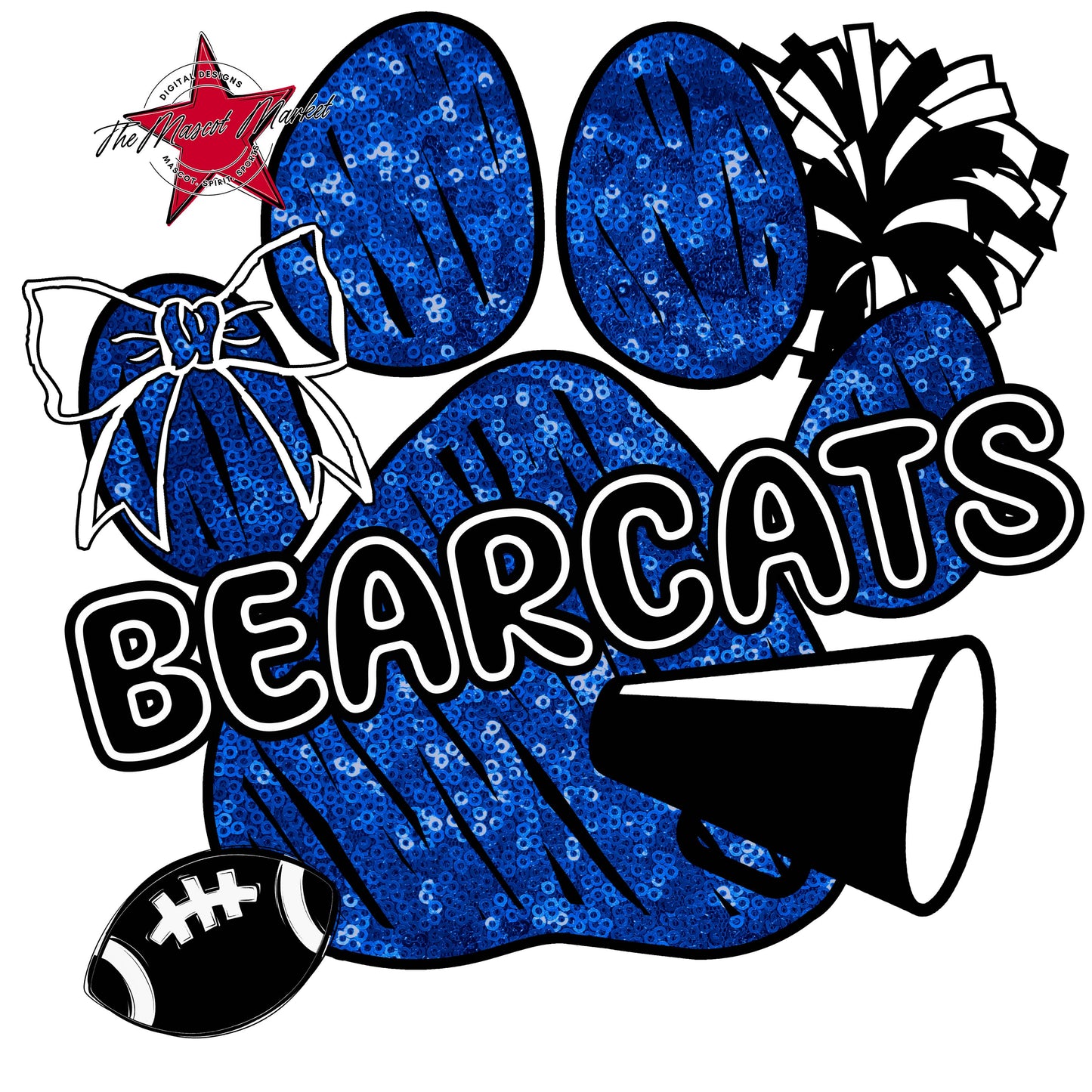 Bearcats Sequins Paw Print Design-Royal Blue