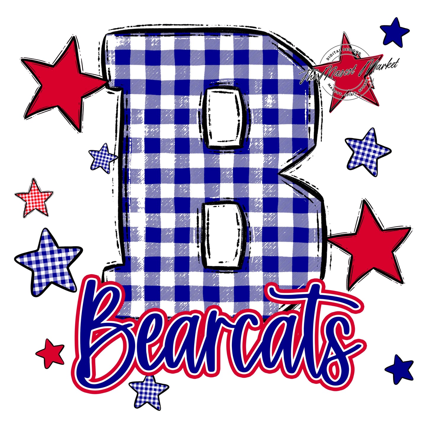 Bearcats Plaid Star Design-Blue & Red