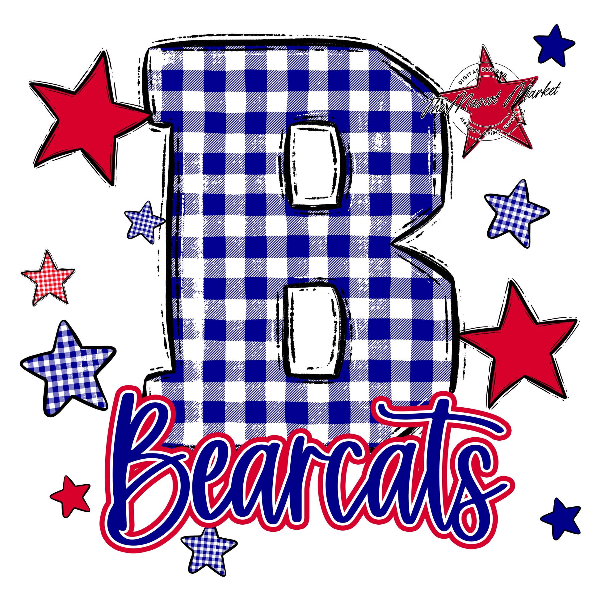 Bearcats Plaid Star Design-Blue & Red