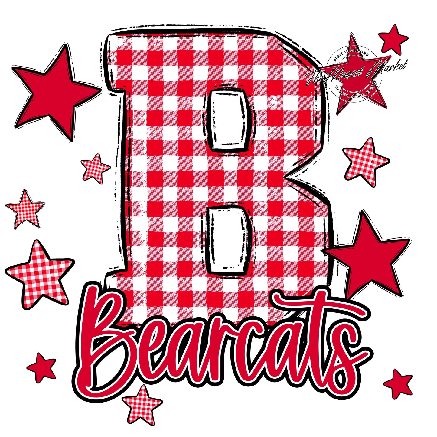 Bearcats Plaid Star Design-Red