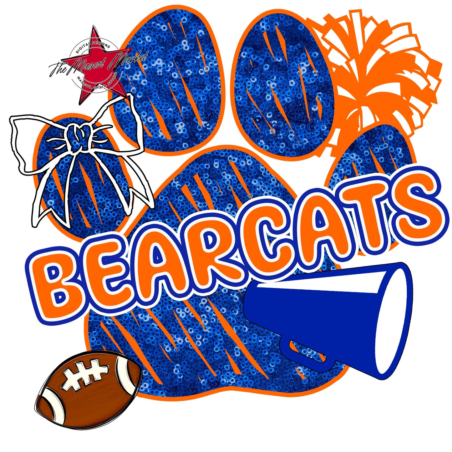 Bearcats Sequins Paw Print Design-Royal Blue & Orange