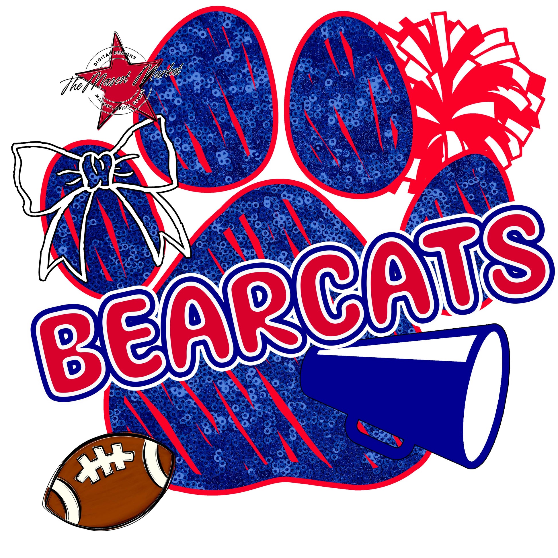 Bearcats Sequins Paw Print Design-Blue & Red