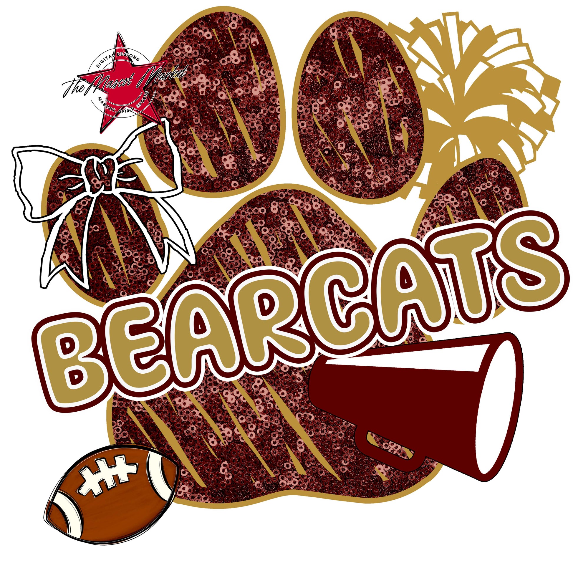 Bearcats Sequins Paw Print Design-Maroon & Gold