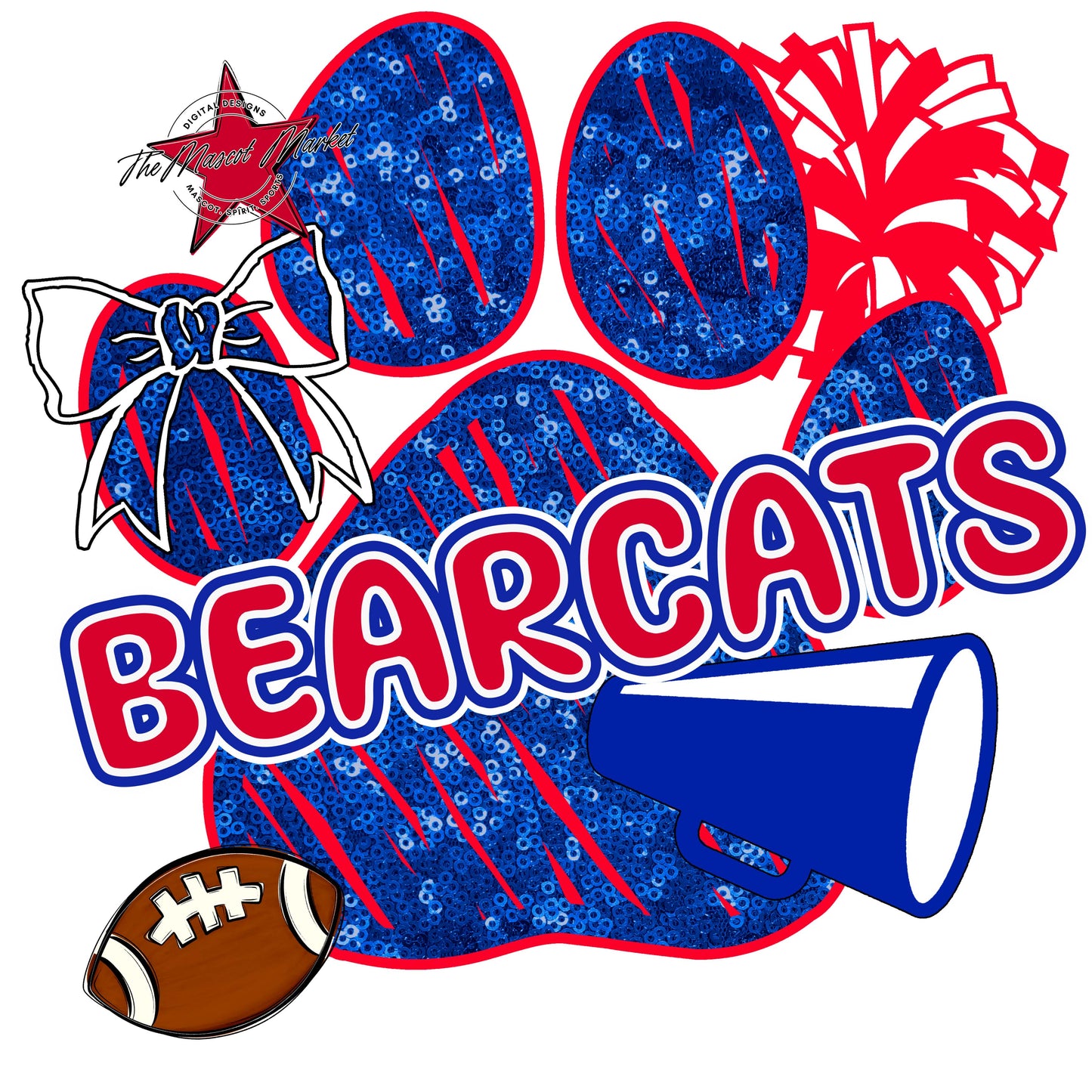 Bearcats Sequins Paw Print Design-Royal Blue & Red