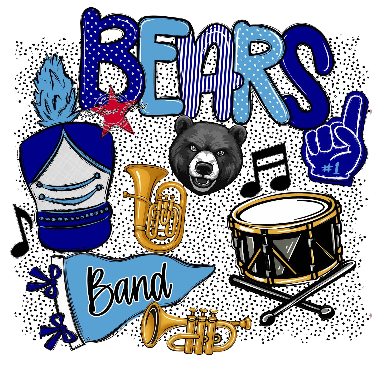 Bears Band Spirit-Blue & Carolina Blue