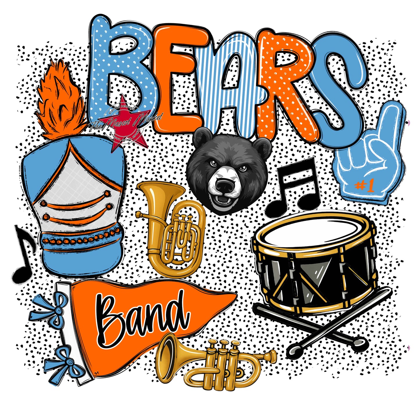 Bears Band Spirit-Carolina Blue & Orange